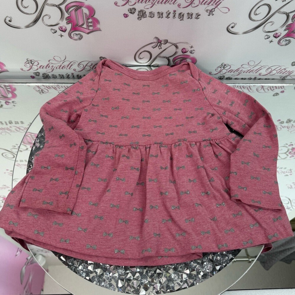 Joe Fresh long sleeve peplum ribbon Pink Long Sleeve Kids Top with Bow Pattern